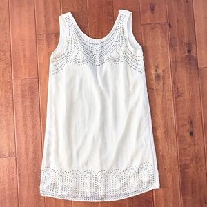 Silk-Blend Party‎ shift Dress w/ Embellished Details Tie-Back Sz Small Ivory